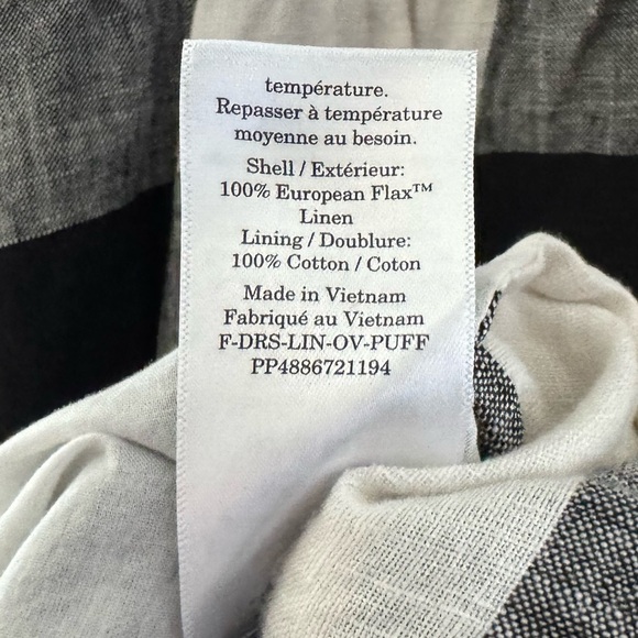 Everlane Linen Oversized Puff Sleeve Dress Bone Black Buffalo Plaid Preppy XS - Picture 13 of 15